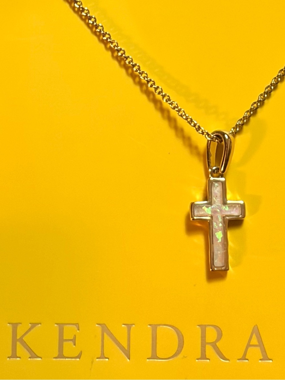 Kendra Scott Gold Cross Necklace with Green Opal Inlay